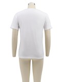 Women Summer White Streetwear O-Neck Short Sleeves Letter Print Regular T-Shirt