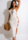 Women Summer White Modest Strap Sleeveless Patchwork Lace Up Maxi Dress