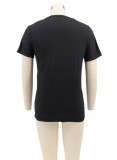 Women Summer Black Streetwear O-Neck Short Sleeves Letter Print Regular T-Shirt