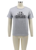 Women Summer Grey Streetwear O-Neck Short Sleeves Letter Print Regular T-Shirt