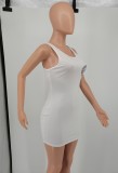 Women Summer White Casual Strap Sleeveless Printed Mini Sheath Tank Dress