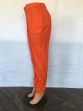 Women Spring Orange Pencil Pants High Waist Zipper Fly Solid Pockets Full Length Jeans Pants