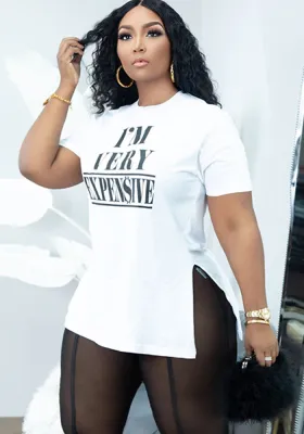 Women Summer White Streetwear O-Neck Short Sleeves Letter Print Ripped Long T-Shirt