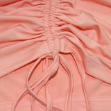 Women Summer Pink Sexy V-neck Sleeveless High Waist Solid Skinny MiniTwo Piece Skirt Set