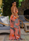 Women Summer Printed Casual Strap Sleeveless Color Blocking Full Length Loose Jumpsuit