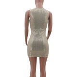 Women Summer Gold Casual Strap Sleeveless Solid Sequined Mini Pencil Tank Dress
