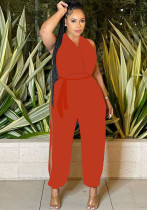 Women Summer Red Casual Halter Sleeveless Solid Ripped Full Length Regular Backless Jumpsuit