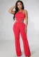 Women Summer Pink Sexy Halter Sleeveless High Waist Solid Regular Two Piece Pants Set