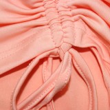 Women Summer Pink Sexy V-neck Sleeveless High Waist Solid Skinny MiniTwo Piece Skirt Set