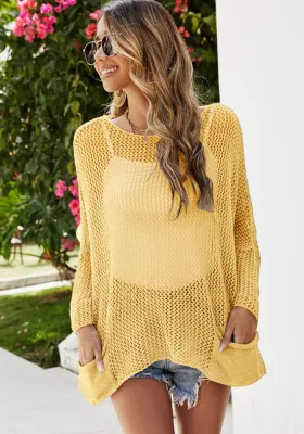 Women Summer Yellow Full Sleeves Pockets Cover-Up