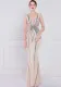 Women Summer Nude Romantic V-neck Short Sleeves Sequined Mermaid Fringed Evening Dress
