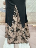 Women Summer Black Vintage Off-the-shoulder Sleeveless Floral Print Embroidery Mermaid Evening Dress