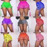 Women Summer Rose Straight High Waist Elastic Waist Printed Pockets Regular Hot Shorts