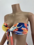 Women Summer Printed Sexy Strapless Sleeveless High Waist Tie Dye Bow Regular Two Piece Shorts Set