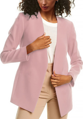 Women Autumn Pink Formal V-neck Full Sleeves Solid Open Stitch Regular Blazer