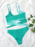 Women Printed Bikini Strap Color Blocking Two Piece Swimwear
