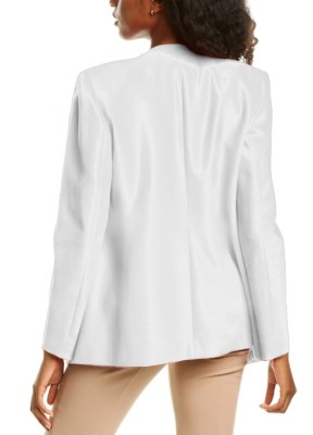 Women Autumn White Formal V-neck Full Sleeves Solid Open Stitch Regular Blazer