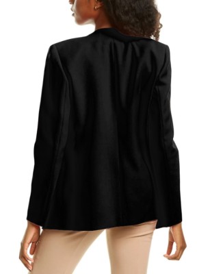 Women Autumn Black Formal V-neck Full Sleeves Solid Open Stitch Regular Blazer
