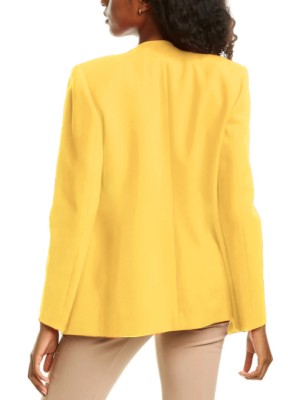 Women Autumn Yellow Formal V-neck Full Sleeves Solid Open Stitch Regular Blazer