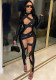 Women Summer Black Sexy O-Neck Full Sleeves Patchwork Mesh Full Length Skinny Jumpsuit