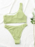 Women Light green Bikini Slash Neck Solid Two Piece Swimwear