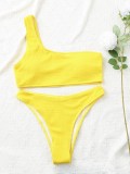 Women Yellow Bikini Slash Neck Solid Two Piece Swimwear