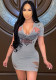 Women Summer Grey Casual V-neck Short Sleeves Printed Hollow Out Mini Sheath Shirt Dress