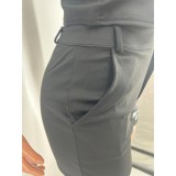 Women Summer Black Casual Turn-down Collar Short Sleeves High Waist Printed Pockets Regular Two Piece Shorts Set