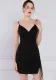 Women Summer Black Formal V-neck Sleeveless Solid Fringed Mini Straight Club Dress