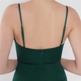 Women Summer Green Formal V-neck Sleeveless Solid Fringed Mini Straight Club Dress