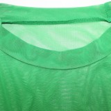 Women Summer Green Sexy O-Neck Short Sleeves Printed Mesh Mini Sheath Plus Size Shirt Dress