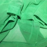 Women Summer Green Sexy O-Neck Short Sleeves Printed Mesh Mini Sheath Plus Size Shirt Dress
