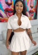 Women Summer White Preppy Style Turn-down Collar Short Sleeves High Waist Solid Regular MiniTwo Piece Skirt Set