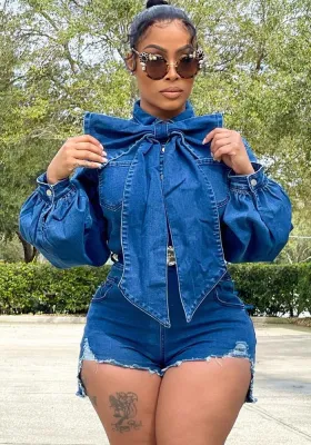 Women Autumn Blue Casual Turtleneck Full Sleeves Solid Pockets Above Knee Regular Rompers