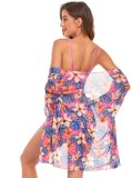Women Pink Cover-Up Strap Floral Print Cover-Up Swimwear Set