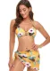 Women Yellow Bikini Strap Floral Print Lace Up Three Piece Swimwear
