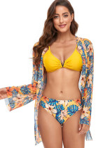 Women Yellow Cover-Up Strap Floral Print Cover-Up Swimwear Set
