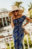 Women Summer White Casual Off-the-shoulder Short Sleeves Floral Print Loose Midi Dress
