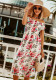 Women Summer Printed Casual Off-the-shoulder Short Sleeves Floral Print Loose Midi Dress