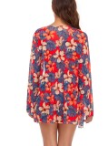 Women Orange Cover-Up Strap Floral Print Cover-Up Swimwear Set