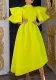Women Summer Yellow Modest Turtleneck Half Sleeves Solid Cascading Ruffle Maxi Skater Dress