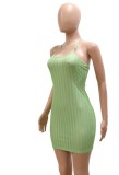 Women Summer Green Sexy Halter Sleeveless Solid Crystal Mini Straight Club Dress