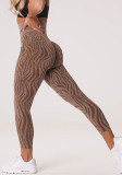 Women Autumn Brown High Waist Striped Print Yoga Leggings