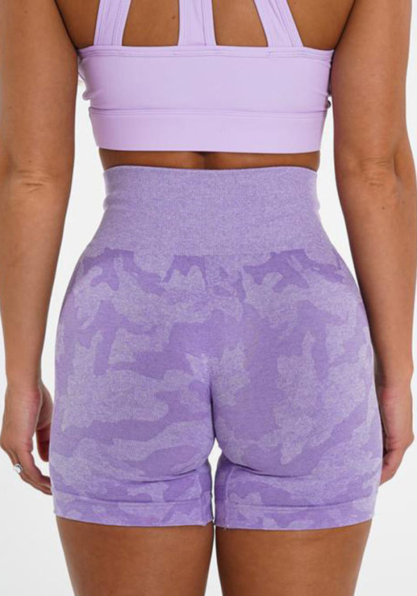 Women Summer Purple High Waist Camo Yoga Shorts