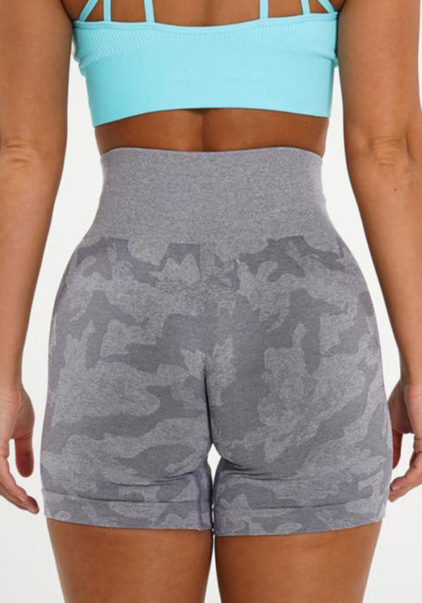 Women Summer Grey High Waist Camo Yoga Shorts