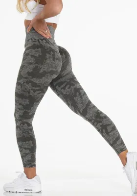 Women Autumn Green High Waist Camo Yoga Leggings