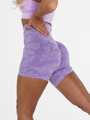 Women Summer Purple High Waist Camo Yoga Shorts
