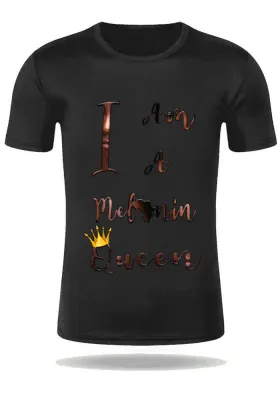 Women Summer Black Casual O-Neck Short Sleeves Letter Print Regular T-Shirt