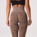 Women Autumn Brown High Waist Striped Print Yoga Leggings