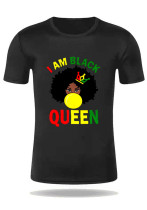 Women Summer Black Casual O-Neck Short Sleeves Cartoon Print Regular T-Shirt